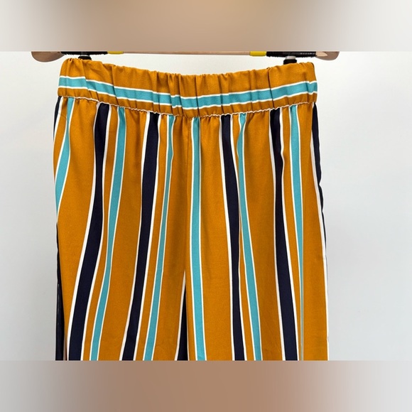 ZARA Mustard yellow and navy stripe elastic waist crop pants size L - Picture 6 of 13